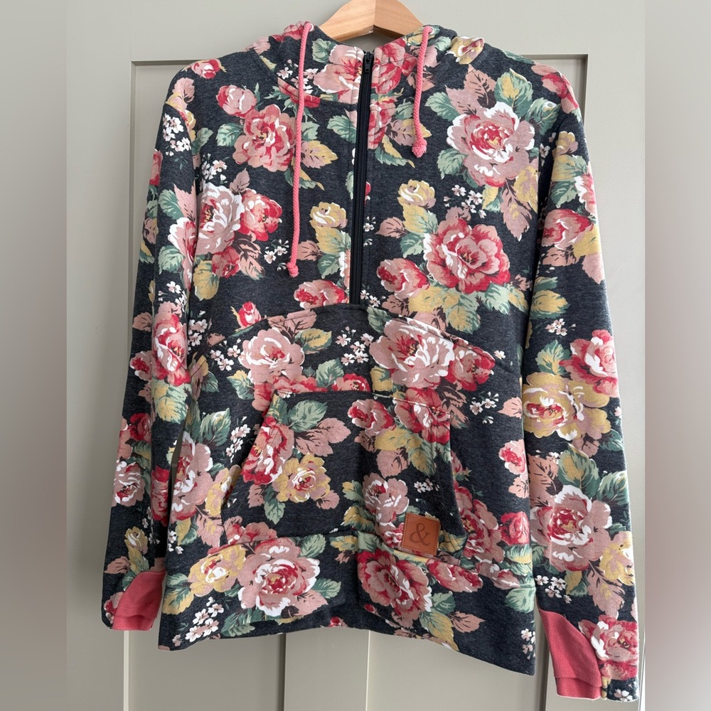 AMPERSAND AVE Floral Hoodie - Charcoal, Pink, Yellow